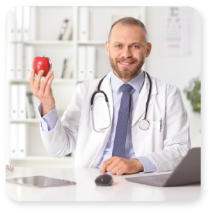 Doctor explaining advantages of fruits